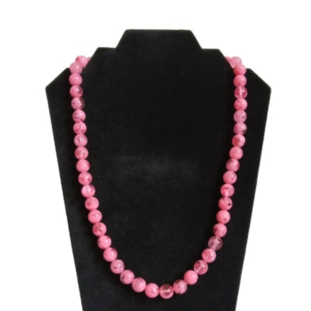 Transparent Bubblegum Pink Round Acrylic Beaded Single Strand Statement Necklace